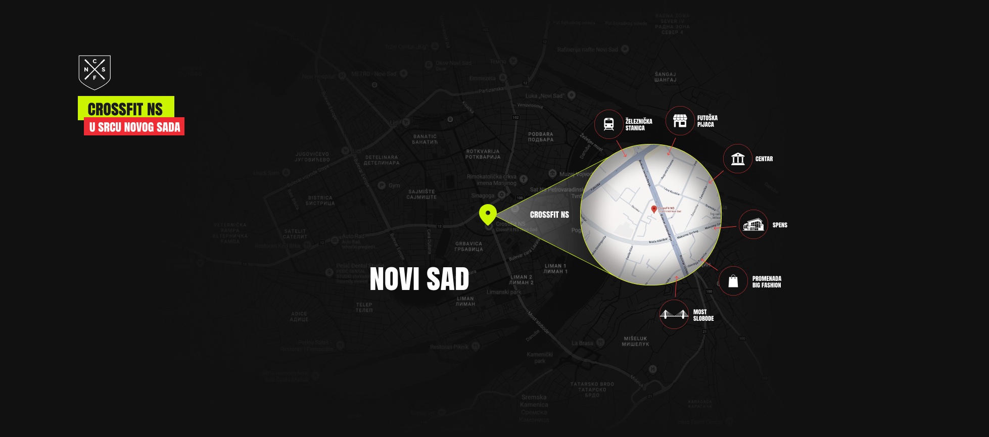 Mapa Novog Sada sa označenom lokacijom CrossFit NS